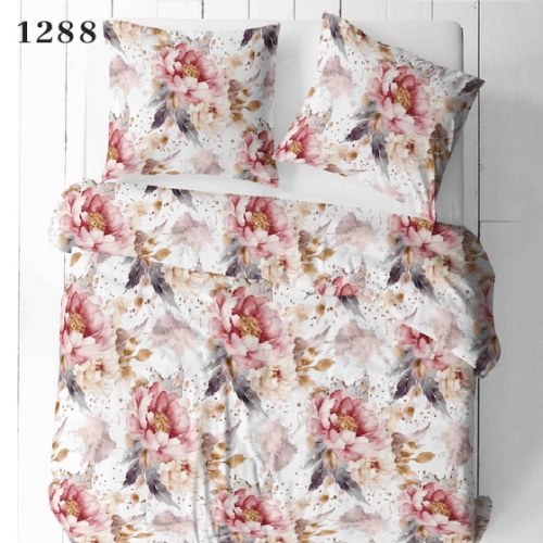 Pościel bawełniana PŁÓTNO 200x220- Koralowe magnolie 1288